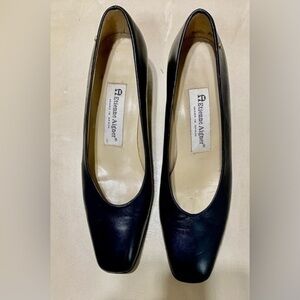 AETIENNE AIGNER BLACK LEATHER CHUNKY HEEL PUMPS SLIP-ON SHOES SIZE 7 1/2 N